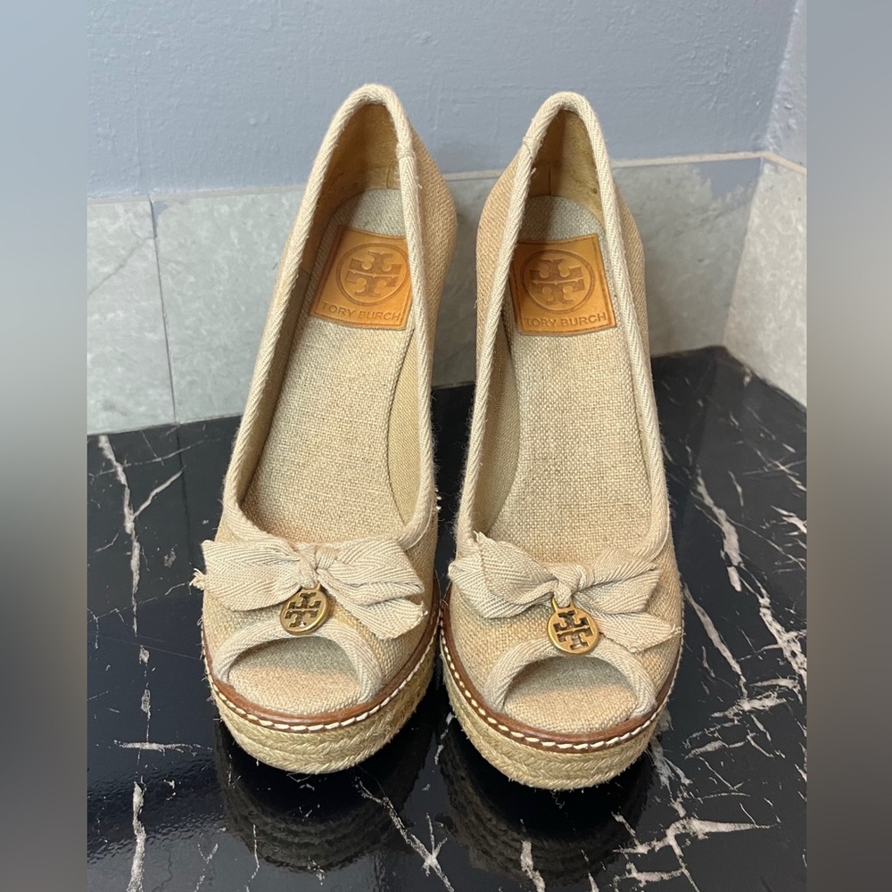 ❌SOLD❌Tory Burch Natural Beige Espadrille Wedge Platform - Picture 6 of 15